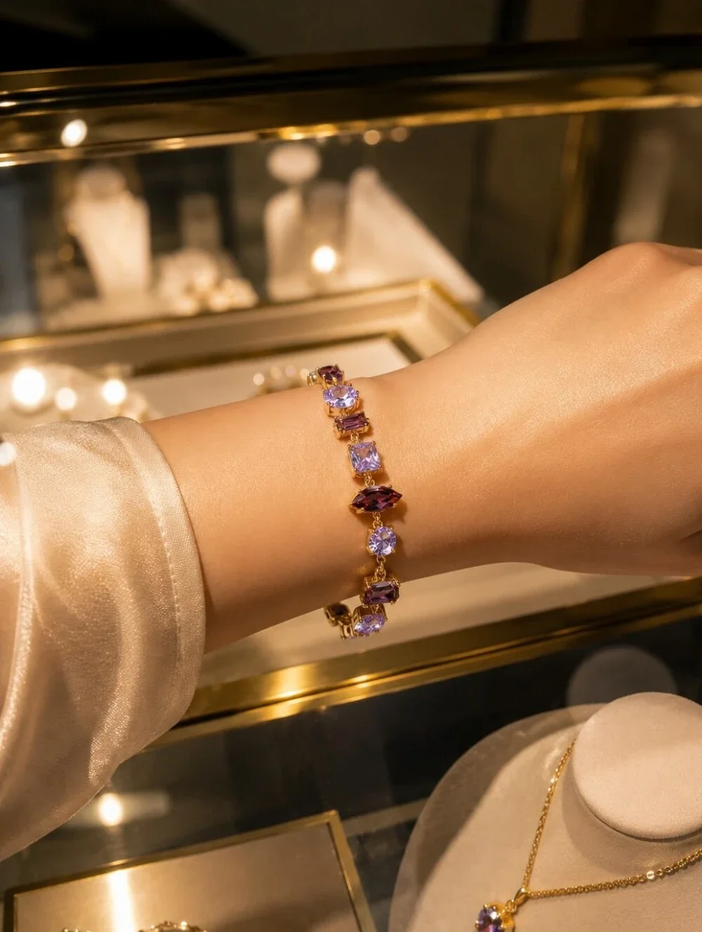 Gold Bracelet with Purple and Lavender Gemstones